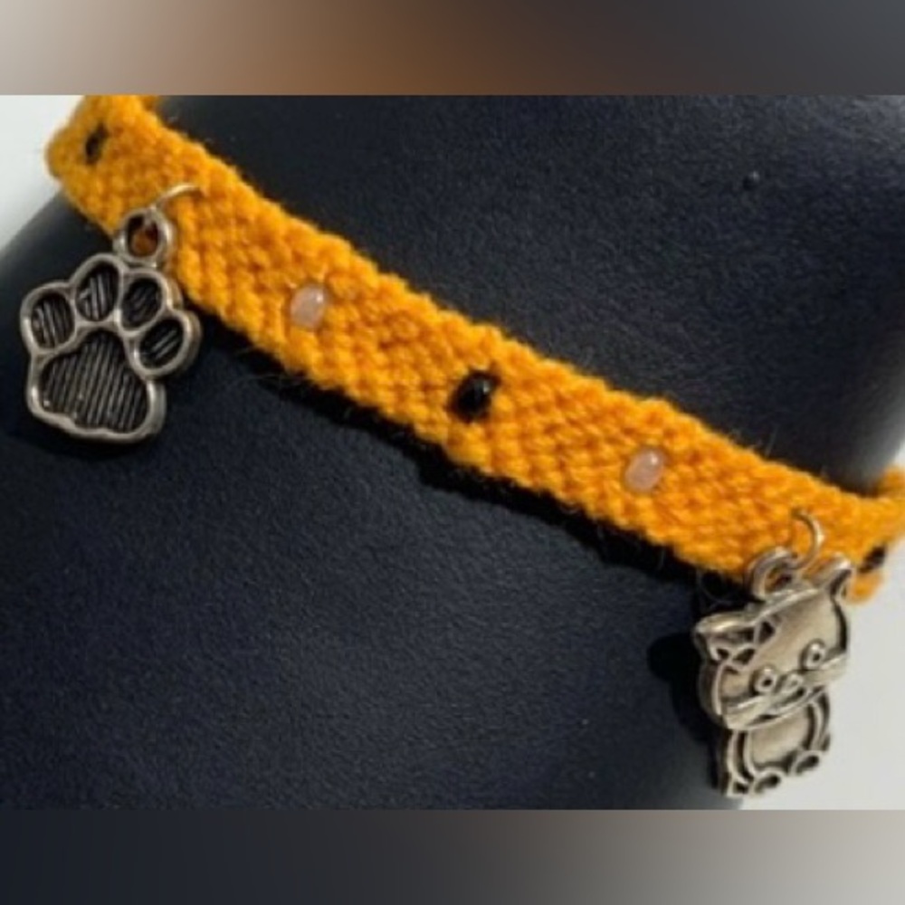 Hand crafted beaded with kitten and paw charms macrame bracelet